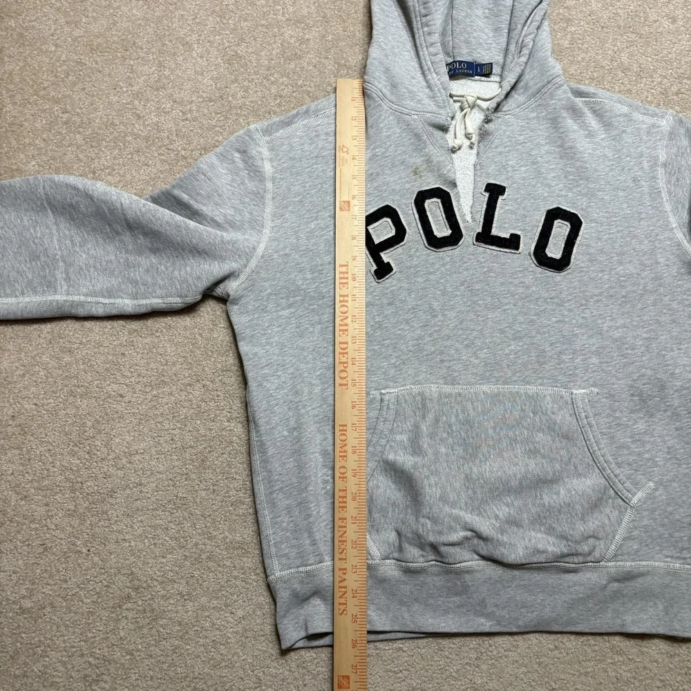 Polo Ralph Lauren Hoodie Sweatshirt Mens Large Gray POLO Logo Fleece Spellout